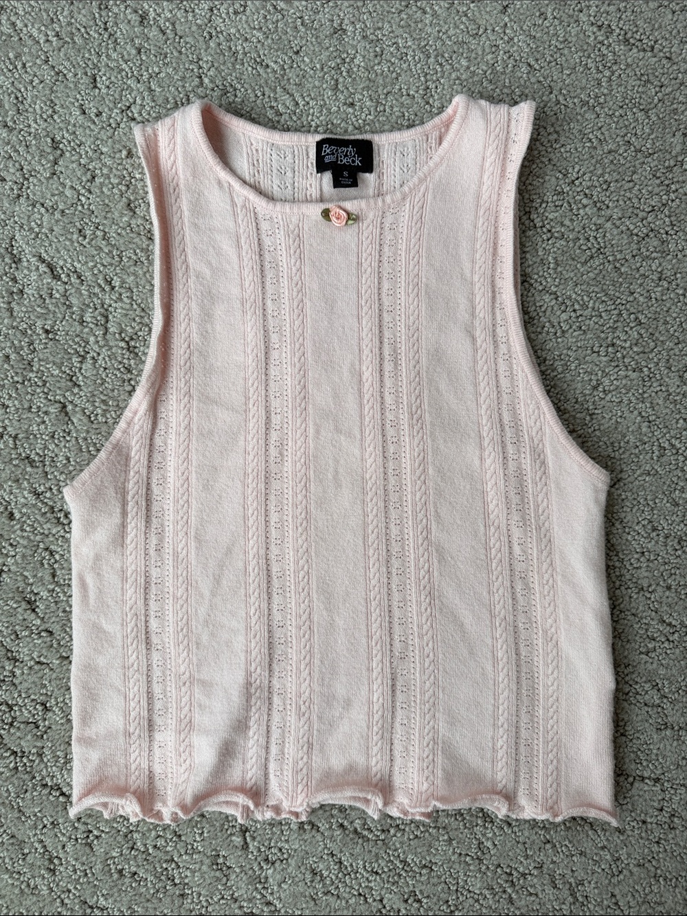 PacSun Beverly and Beck Pointelle Knit Sleeveless Crop Pink Cottagecore S EUC